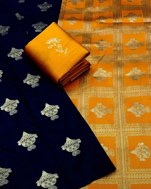 Black_And_Yellow_Color_Latest_Arrival_Soft_Banarasi_Silk_Saree_with_Classy_Bloue_Piece