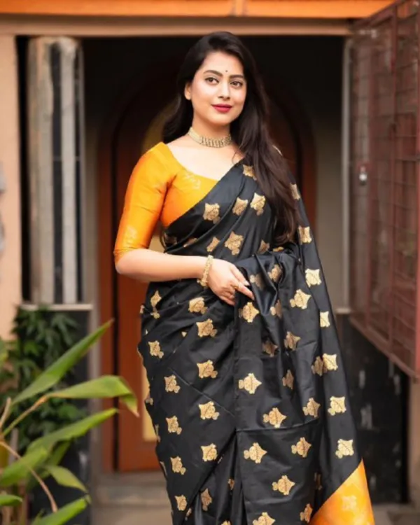 Black_And_Yellow_Color_Latest_Arrival_Soft_Banarasi_Silk_Saree_with_Classy_Bloue_Piece