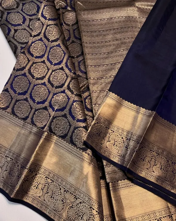 Dark_Blue_Color_Fresh_Arrival_Soft_Banarasi_Silk_Saree_with_Pure_Golden_Zari_Work_&_Classy_Bloue_Piece