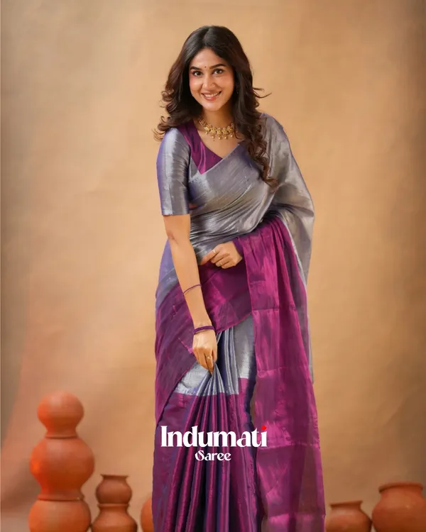 Purple_&_Silver_Tissue_Cotton_Saree_with_Blouse_Piece