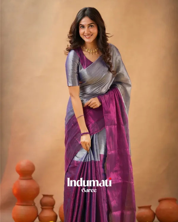 Purple_&_Silver_Tissue_Cotton_Saree_with_Blouse_Piece