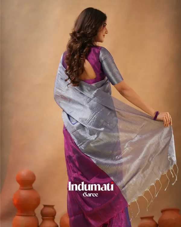 Purple_&_Silver_Tissue_Cotton_Saree_with_Blouse_Piece