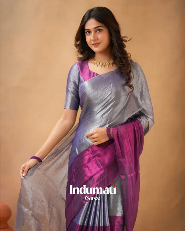 Purple_&_Silver_Tissue_Cotton_Saree_with_Blouse_Piece