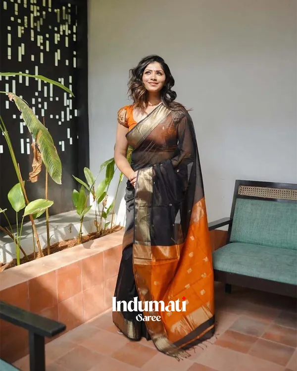 Black_Color_Premium_Cotton_Silk_Saree_With_Classy_Blouse_and_tassels