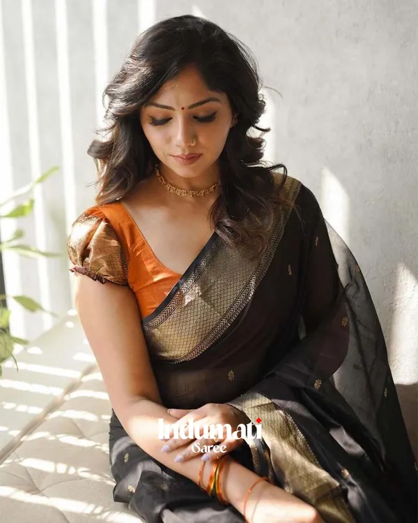 Black_Color_Premium_Cotton_Silk_Saree_With_Classy_Blouse_and_tassels
