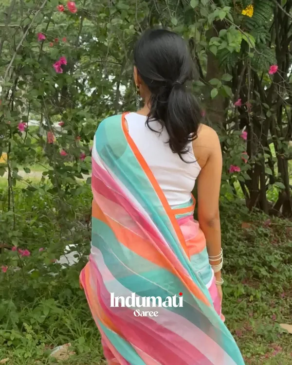Neelanjali_Sutra_-_Twilight_Stripes_Bottle_Blue-Pink-Saffron_Linen_Saree_with_Blouse_Piece