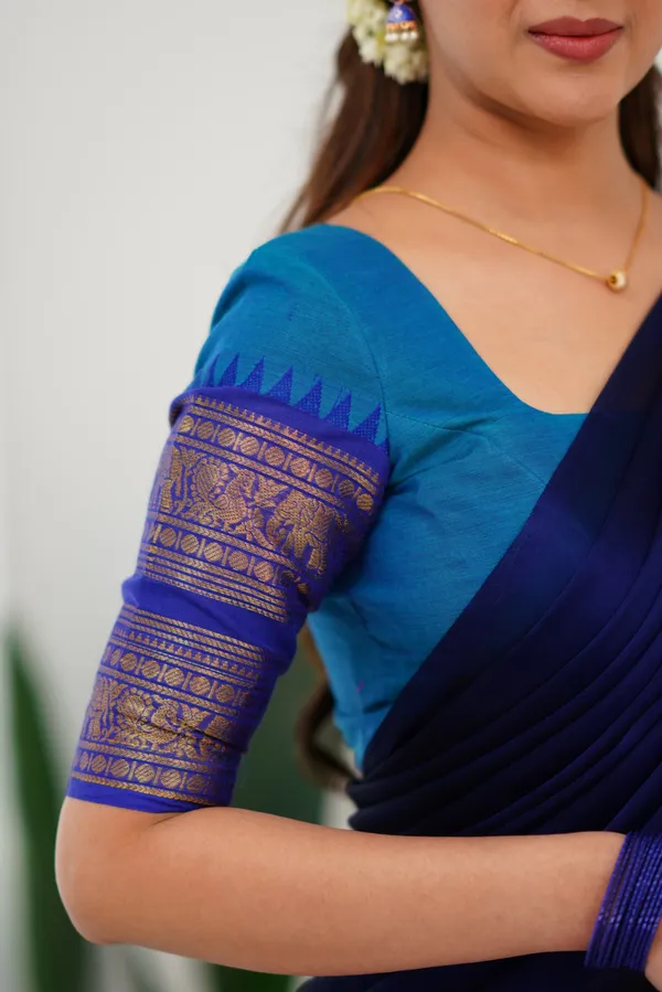 Blue_And_Light_Blue_Color_Kanchipuram_Zari_Weaving_Half_Saree_With_Blouse__Silk_Dupatta