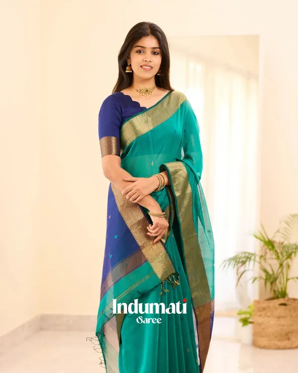 Pine_Green_Color_Premium_Cotton_Silk_Saree_With_Classy_Blouse
