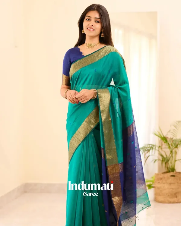 Pine_Green_Color_Premium_Cotton_Silk_Saree_With_Classy_Blouse