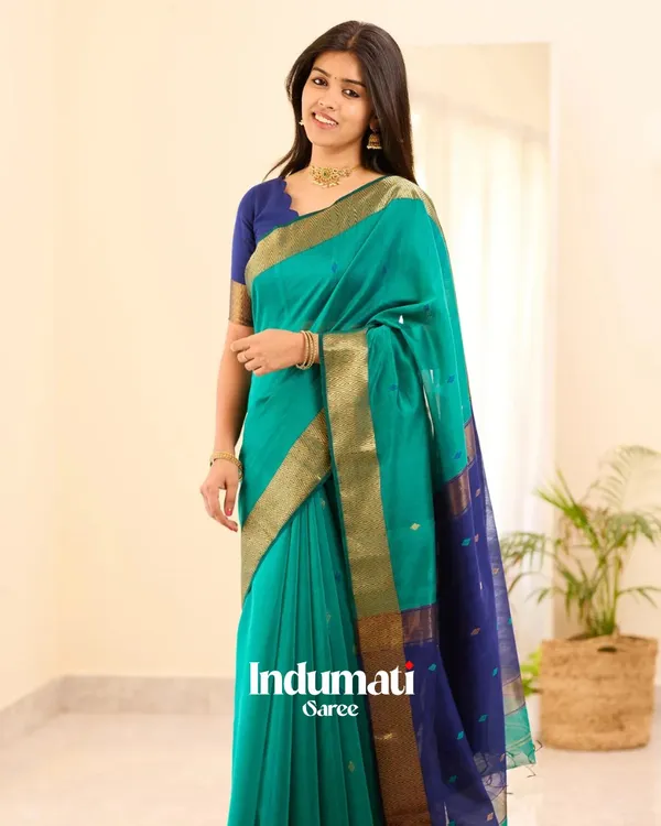 Pine_Green_Color_Premium_Cotton_Silk_Saree_With_Classy_Blouse
