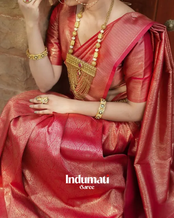 Red_Color_Top_TierSoft_Banarasi_Silk_Saree_with_Classy_Blouse_Piece