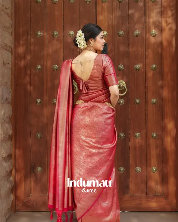 Red_Color_Top_TierSoft_Banarasi_Silk_Saree_with_Classy_Blouse_Piece