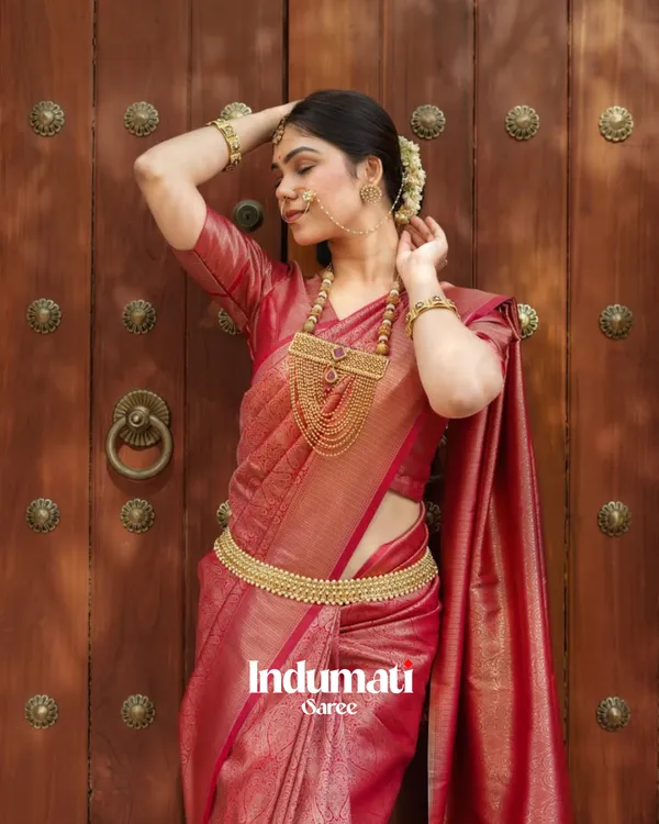Red_Color_Top_TierSoft_Banarasi_Silk_Saree_with_Classy_Blouse_Piece