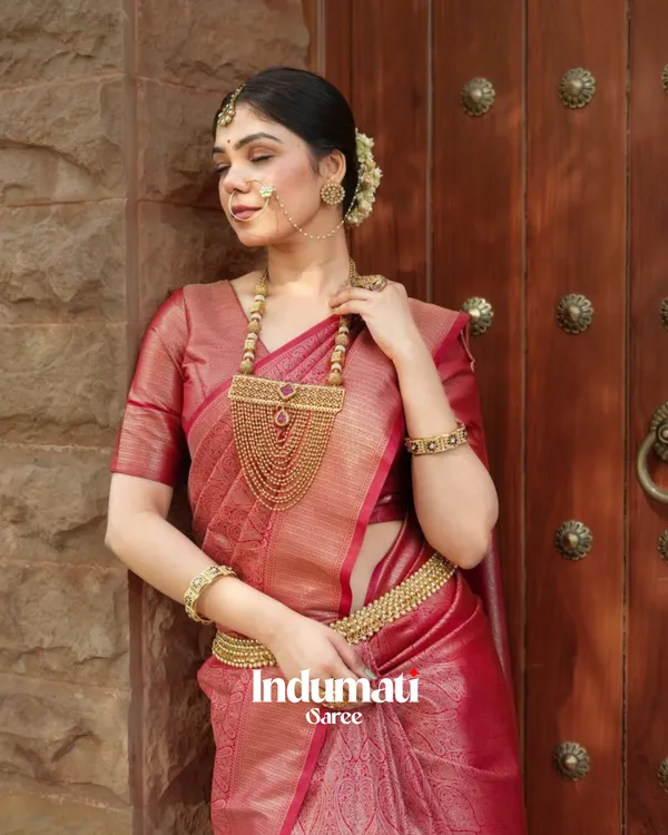 Red_Color_Top_TierSoft_Banarasi_Silk_Saree_with_Classy_Blouse_Piece
