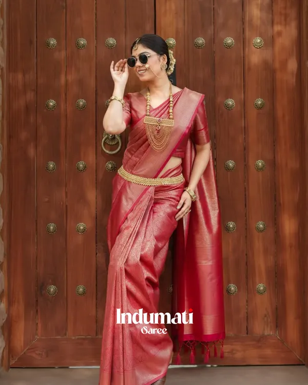 Red_Color_Top_TierSoft_Banarasi_Silk_Saree_with_Classy_Blouse_Piece