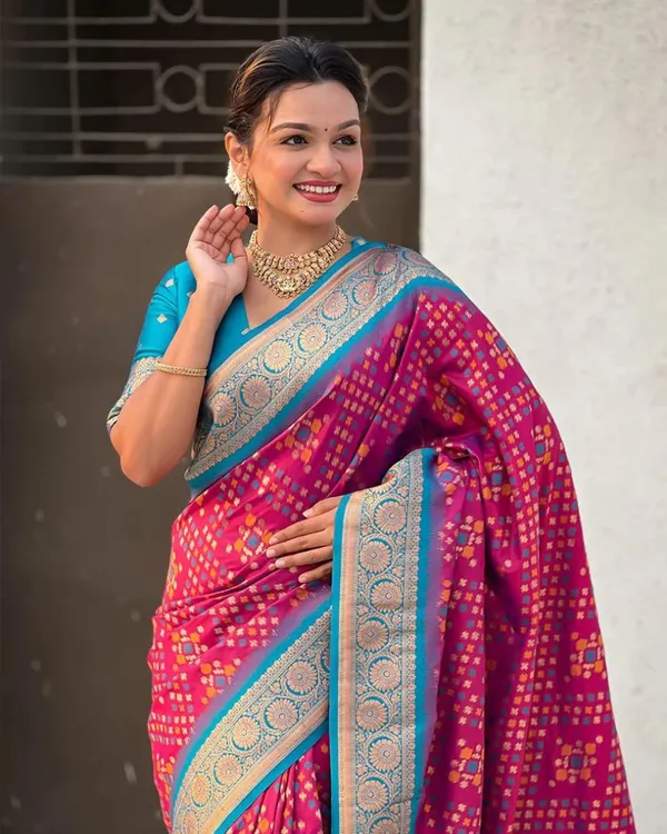 Pink_And_Blue_Color_Elite_Pick_Soft_Banarasi_Silk_Saree_with_Classy_Bloue_Piece