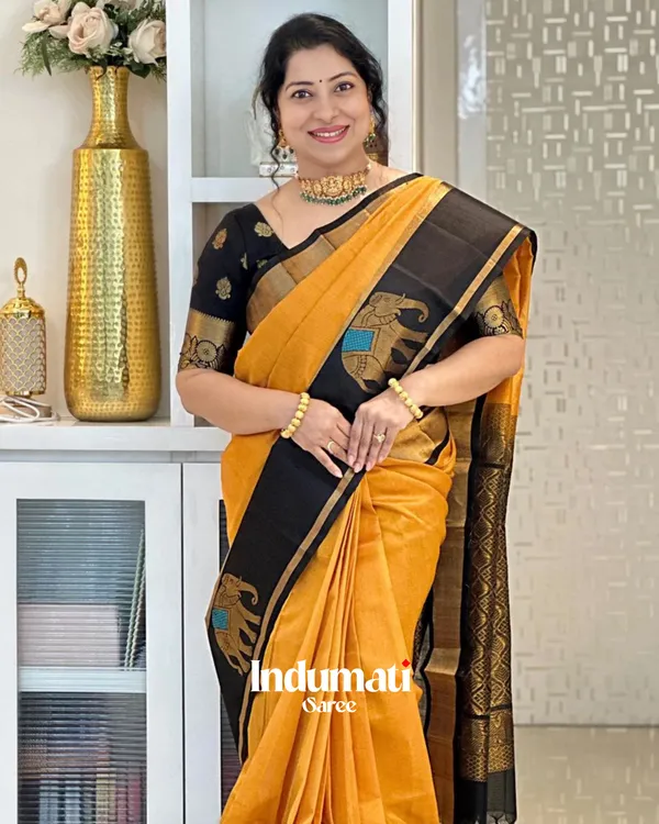 Yellow_Color_Recently_Launched_Soft_Banarasi_Silk_Saree_with_Classy_Blouse_Piece