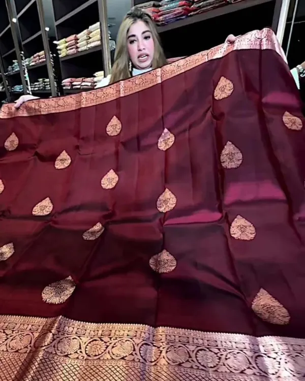 Brown_Color_New_Design_Soft_Banarasi_Silk_Saree_with_Golden_Zari_Work