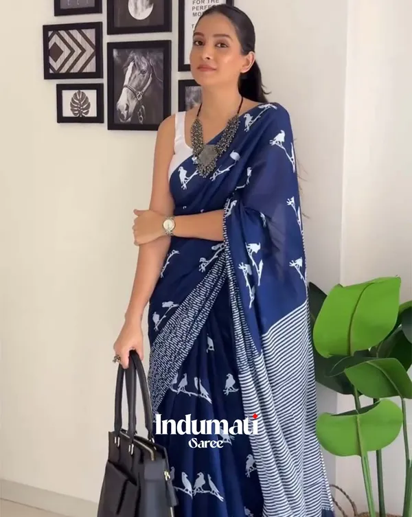 Navy_Mist_-_Navy_Blue_Linen_Saree_with_White_Blouse_Piece