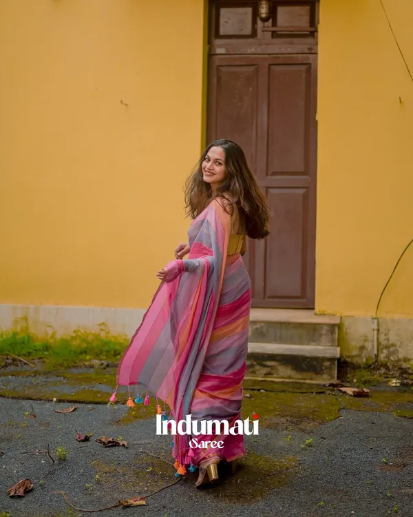 Gulab_Surya_-_Pink_&_Saffron_Striped_Linen_Saree_with_Blouse_Piece