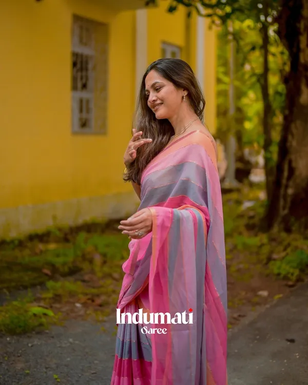 Gulab_Surya_-_Pink_&_Saffron_Striped_Linen_Saree_with_Blouse_Piece