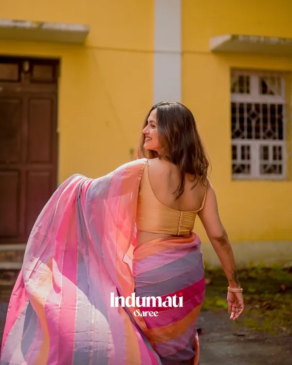 Gulab_Surya_-_Pink_&_Saffron_Striped_Linen_Saree_with_Blouse_Piece