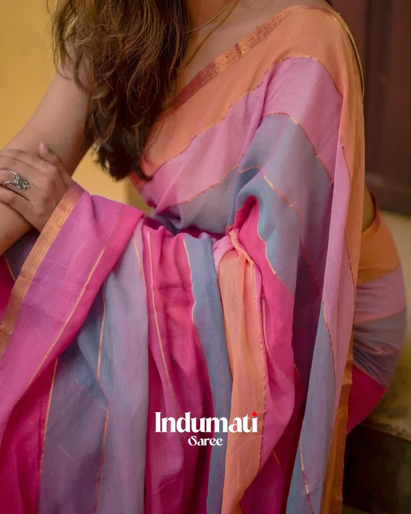 Gulab_Surya_-_Pink_&_Saffron_Striped_Linen_Saree_with_Blouse_Piece