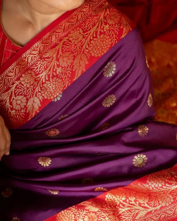 Purple_And_Red_Color_Fresh_Arrival_Soft_Banarasi_Silk_Saree_with_Classy_Bloue_Piece