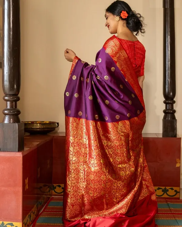 Purple_And_Red_Color_Fresh_Arrival_Soft_Banarasi_Silk_Saree_with_Classy_Bloue_Piece