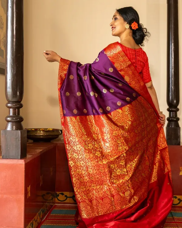 Purple_And_Red_Color_Fresh_Arrival_Soft_Banarasi_Silk_Saree_with_Classy_Bloue_Piece