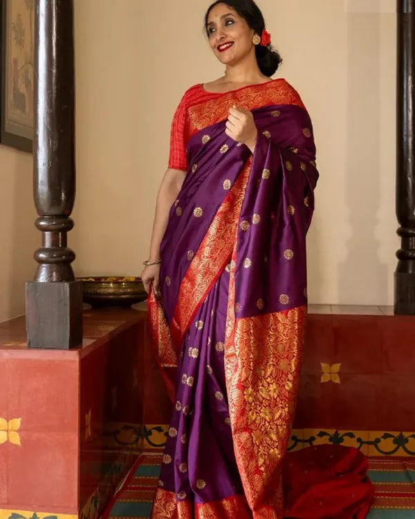 Purple_And_Red_Color_Fresh_Arrival_Soft_Banarasi_Silk_Saree_with_Classy_Bloue_Piece