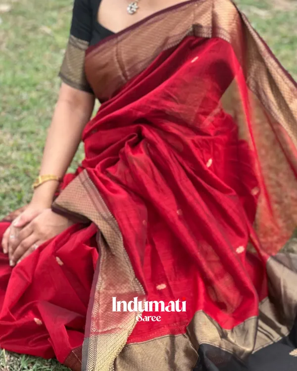 Red_And_Black_Premium_Cotton_Silk_Saree_With_Classy_Blouse_and_tassels