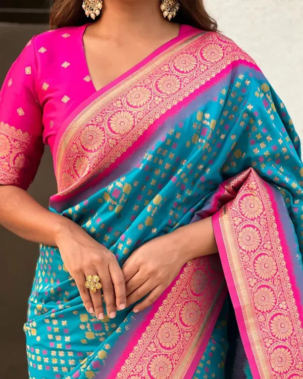 Blue_And_Pink_Color_Exclusive_Soft_Banarasi_Silk_Saree_with_Classy_Bloue_Piece