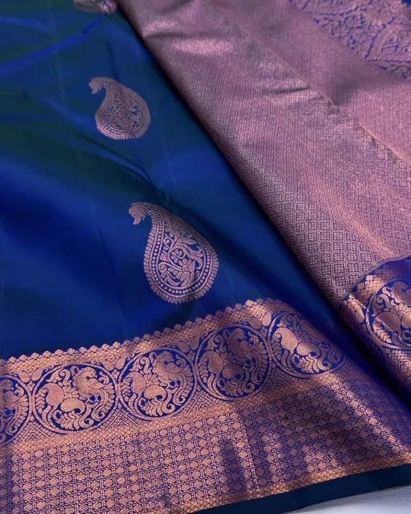Navy_Blue_Color_New_Release_Soft_Banarasi_Silk_Saree_with_Pure_Golden_Zari_Work_&_Classy_Bloue_Piece