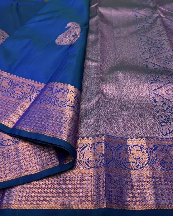 Navy_Blue_Color_New_Release_Soft_Banarasi_Silk_Saree_with_Pure_Golden_Zari_Work_&_Classy_Bloue_Piece