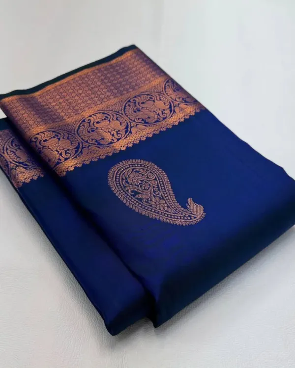 Navy_Blue_Color_New_Release_Soft_Banarasi_Silk_Saree_with_Pure_Golden_Zari_Work_&_Classy_Bloue_Piece