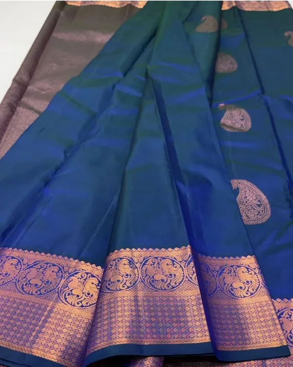 Navy_Blue_Color_New_Release_Soft_Banarasi_Silk_Saree_with_Pure_Golden_Zari_Work_&_Classy_Bloue_Piece
