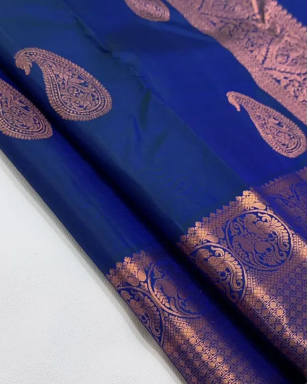 Navy_Blue_Color_New_Release_Soft_Banarasi_Silk_Saree_with_Pure_Golden_Zari_Work_&_Classy_Bloue_Piece