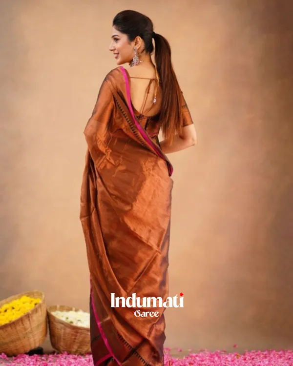 Brown_Tissue_Cotton_Saree_with_Black_Thread_Detailing_with_Matching_Blouse_Piece