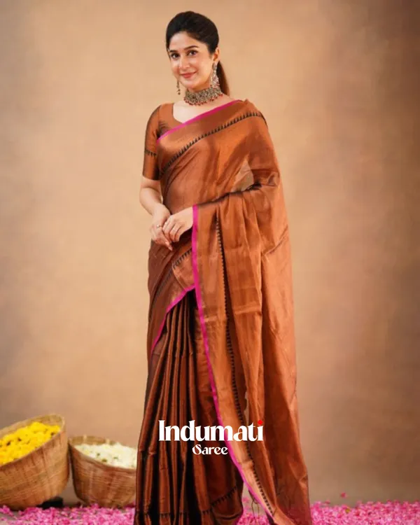 Brown_Tissue_Cotton_Saree_with_Black_Thread_Detailing_with_Matching_Blouse_Piece
