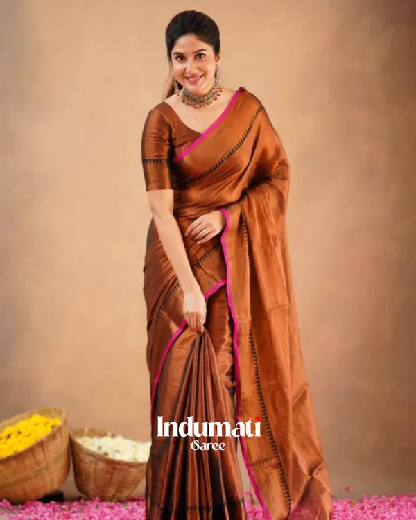 Brown_Tissue_Cotton_Saree_with_Black_Thread_Detailing_with_Matching_Blouse_Piece