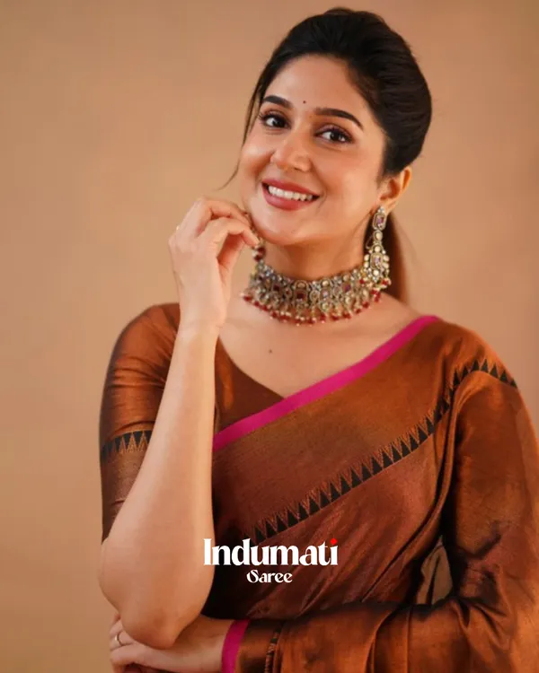 Brown_Tissue_Cotton_Saree_with_Black_Thread_Detailing_with_Matching_Blouse_Piece