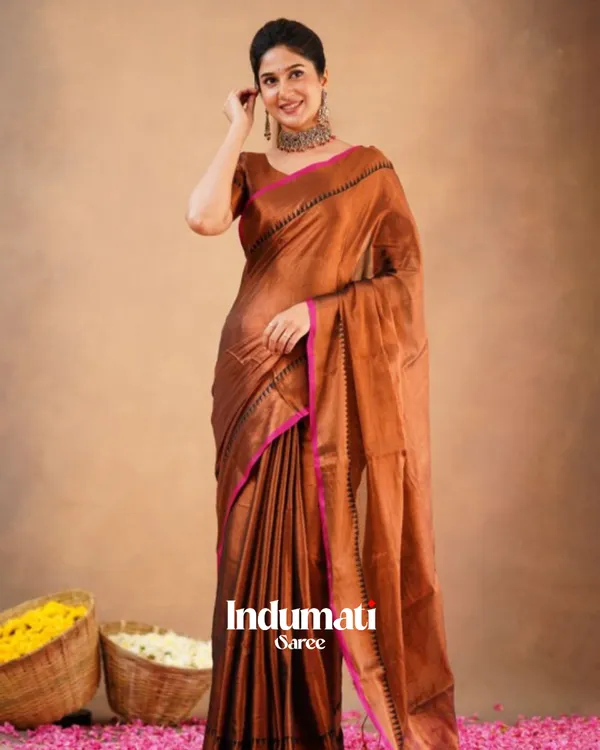Brown_Tissue_Cotton_Saree_with_Black_Thread_Detailing_with_Matching_Blouse_Piece