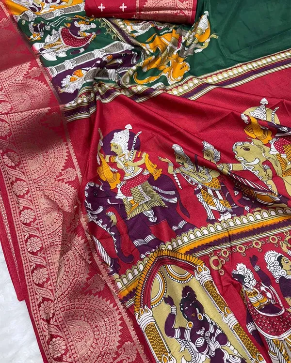 Green_Color_New__Design__Dola_Cotton_Saree_with_Blouse_Piece