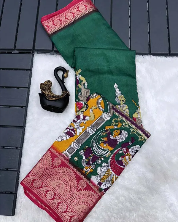 Green_Color_New__Design__Dola_Cotton_Saree_with_Blouse_Piece
