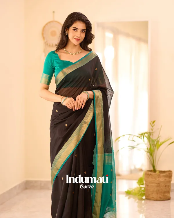 Black_Color_Premium_Cotton_Silk_Saree_With_Classy_Blouse_and_tassels