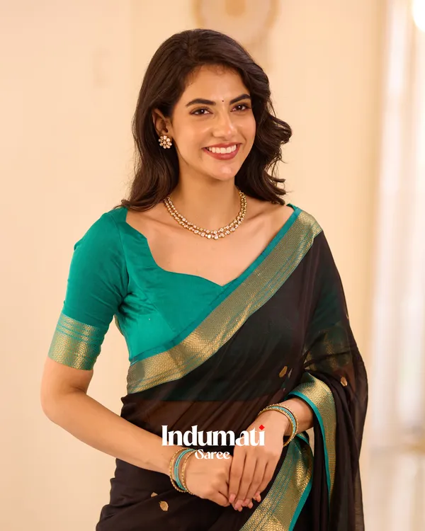 Black_Color_Premium_Cotton_Silk_Saree_With_Classy_Blouse_and_tassels