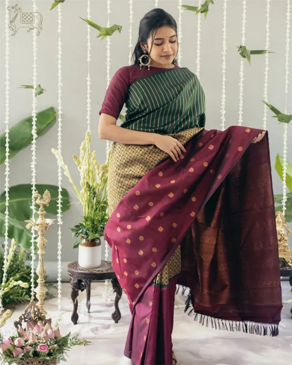 Green_And_Purple_Color_Going_Fast_Soft_Banarasi_Silk_Saree_with_Classy_Bloue_Piece