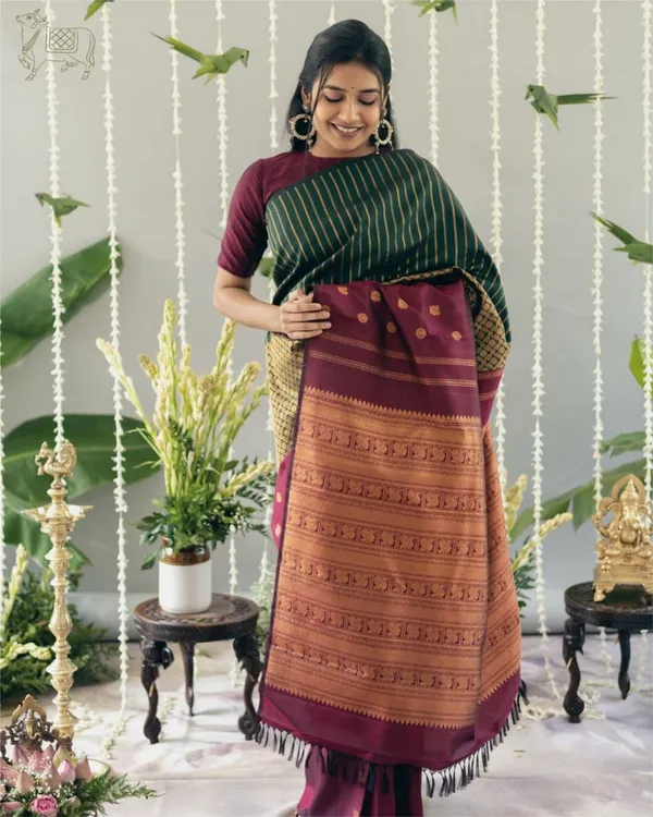Green_And_Purple_Color_Going_Fast_Soft_Banarasi_Silk_Saree_with_Classy_Bloue_Piece