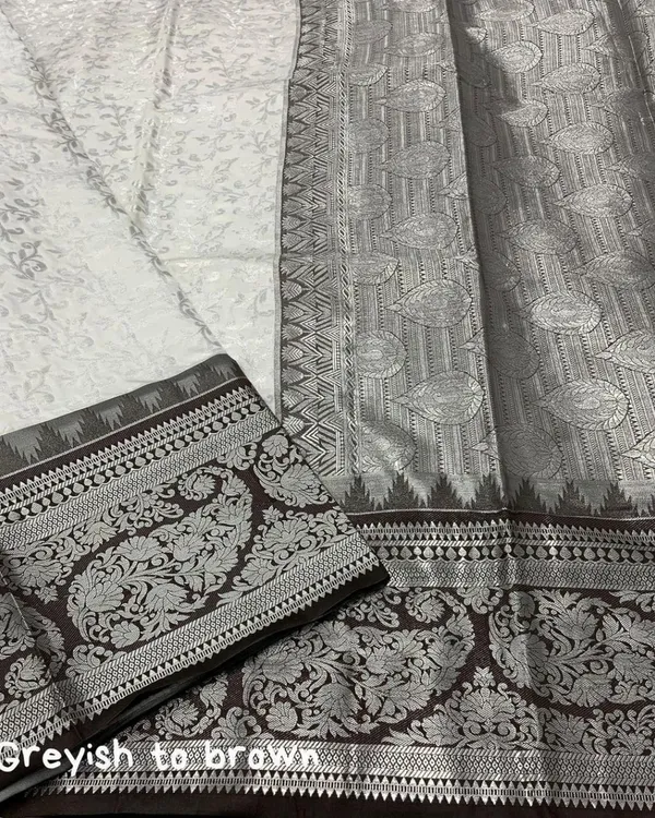 White_And_Grey_Color_New_Release_Soft_Banarasi_Silk_Saree_with_Classy_Bloue_Piece